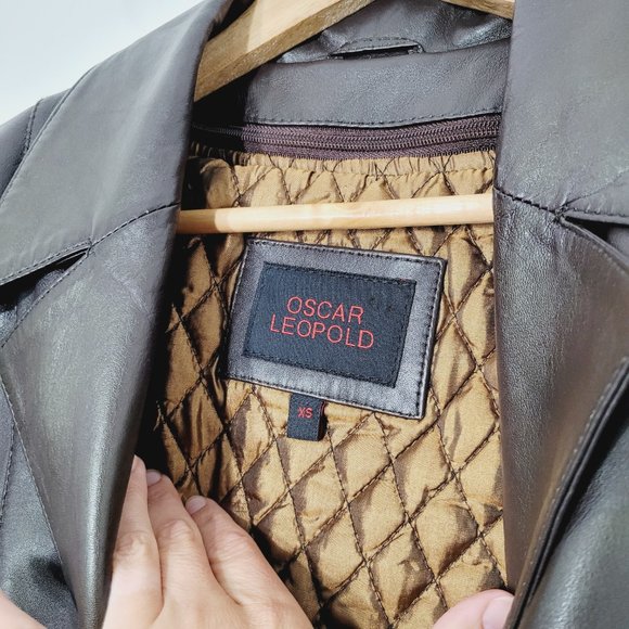 Oscar Leopold Brown 100% Lambskin Leather Lined Button Jacket Y2K Style Size XS - Picture 6 of 14